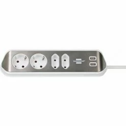 BRENNENSTUHL Estilo Ecksteckdosenleiste Mit USB-Ladefunktion 4-fach 2x Schutzkontakt & 2x Euro Silber/weiß